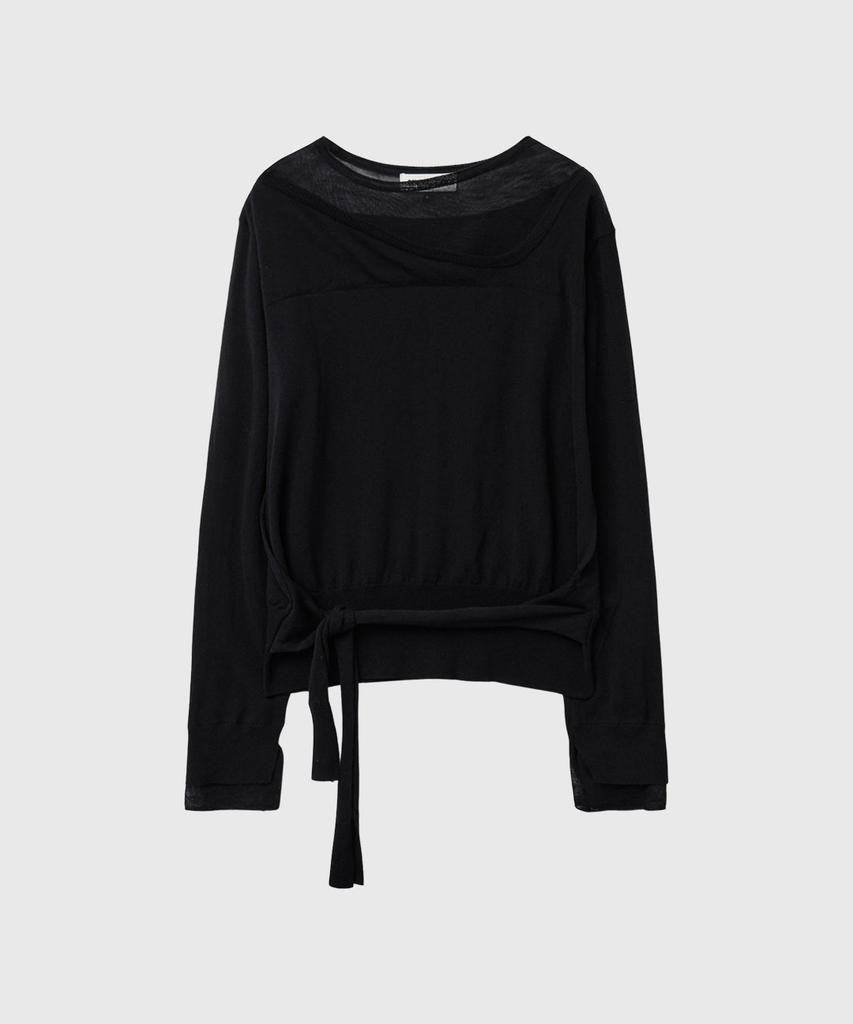 GENERALIDEA Tie Asymmetrical Layered Pullover [Black] / Gf1Lkp521