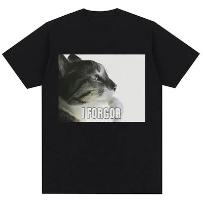 I Forgor Funny Cat Meme Graphic T-shirt Women Trendy Humor Vintage T Shirts Casual T Shirt Cotton Best Selling Round Neck Soft