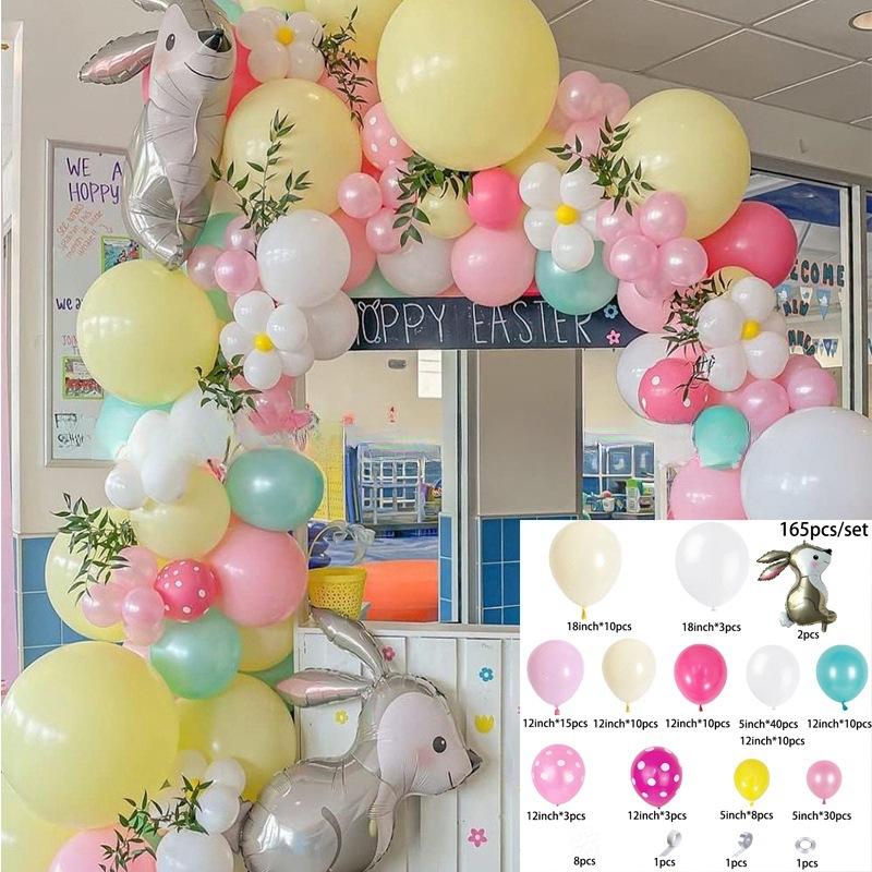 Easter Balloon Wreath Arched Rabbit Theme Party Background Arrangement Scene Decoration Colorful Latex Cross