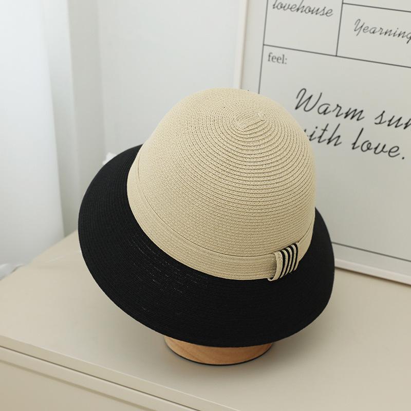 Fine Straw Hat Sun Hat Large Brim Bucket Hat Female, Foldable Sunscreen Straw Hat Seaside Beach Hat Female