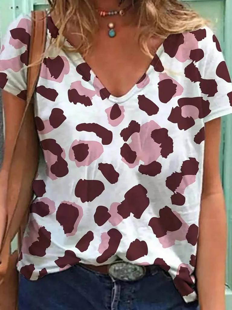 Leopard Butterfly 3D Print T-Shirts Women's Streetwear Short Sleeve V-Neck T Shirt Casual Tops Y2k Harajuku Tees Female Clothing