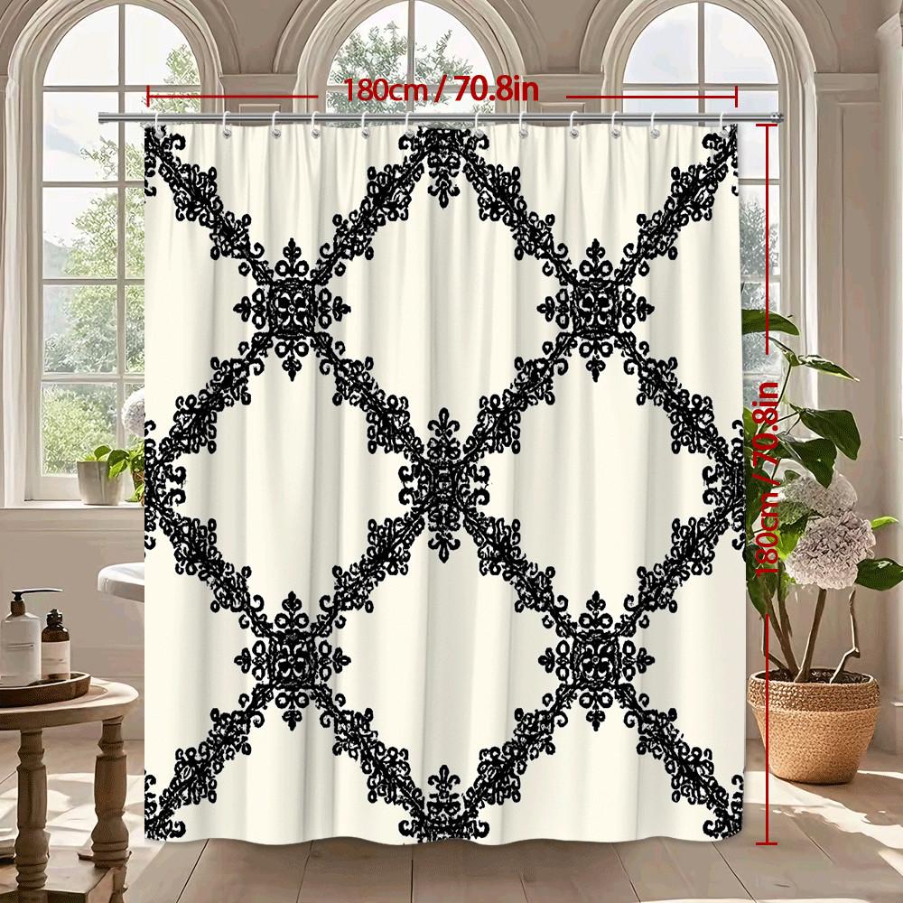 Elegant Black And White Lace Pattern Shower Curtain Waterproof Mildew Resistant Fabric For Modern Bathroom Decor Non-Toxic