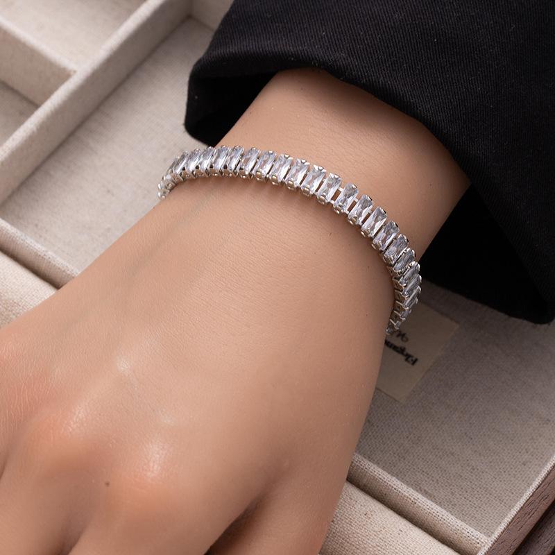 Earrings Color Zircon Bracelet Rectangle Full Diamond Tennis Bracelet E-Commerce Special Hand Jewelry