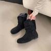Flat Women Boots Elegant Ladies Shoes Pile of Boots for Women Flats Retro Ladies Short Boots Retro Designer Leather Cowboy Boot