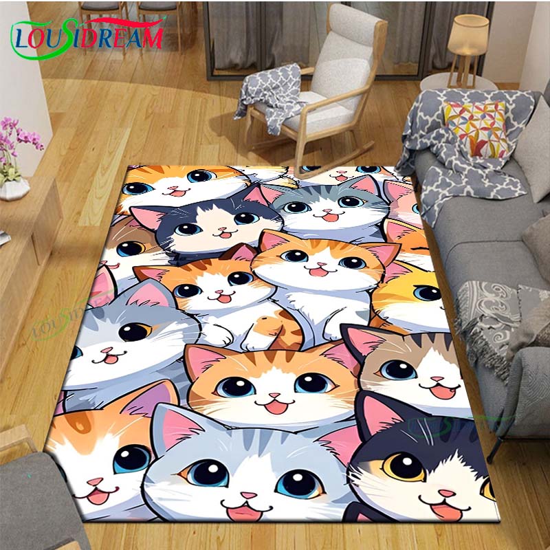 Alfombras Impresas con Gatos Pintura Exquisita Moda 3D Alfombra de Área Antideslizante para Sala de Estar Alfombrillas para Habitación de Niños Esterilla de Yoga Alfombra Grande Decoración