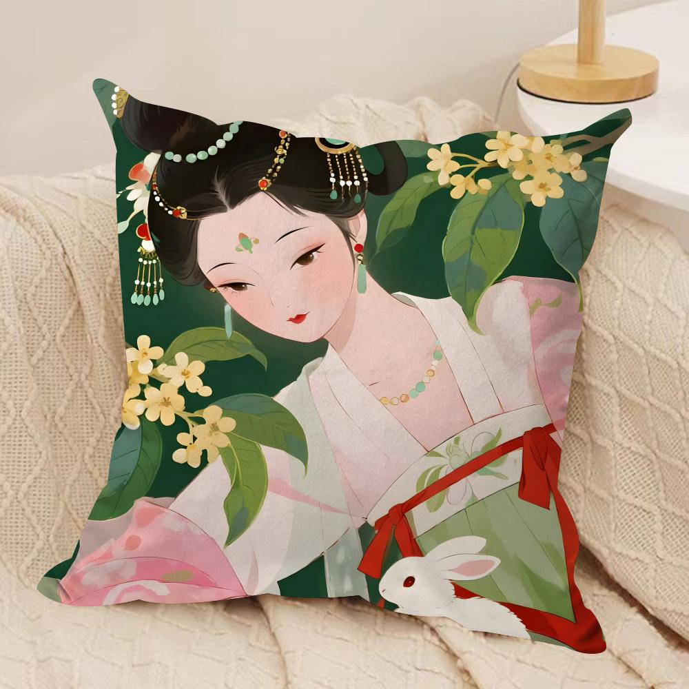 Chinese Ancient Style Beauty Cushion Cover Pillowcase Ultra Soft Skin Friendly Fabric Cloud Like Comfort  Concealed Zipper