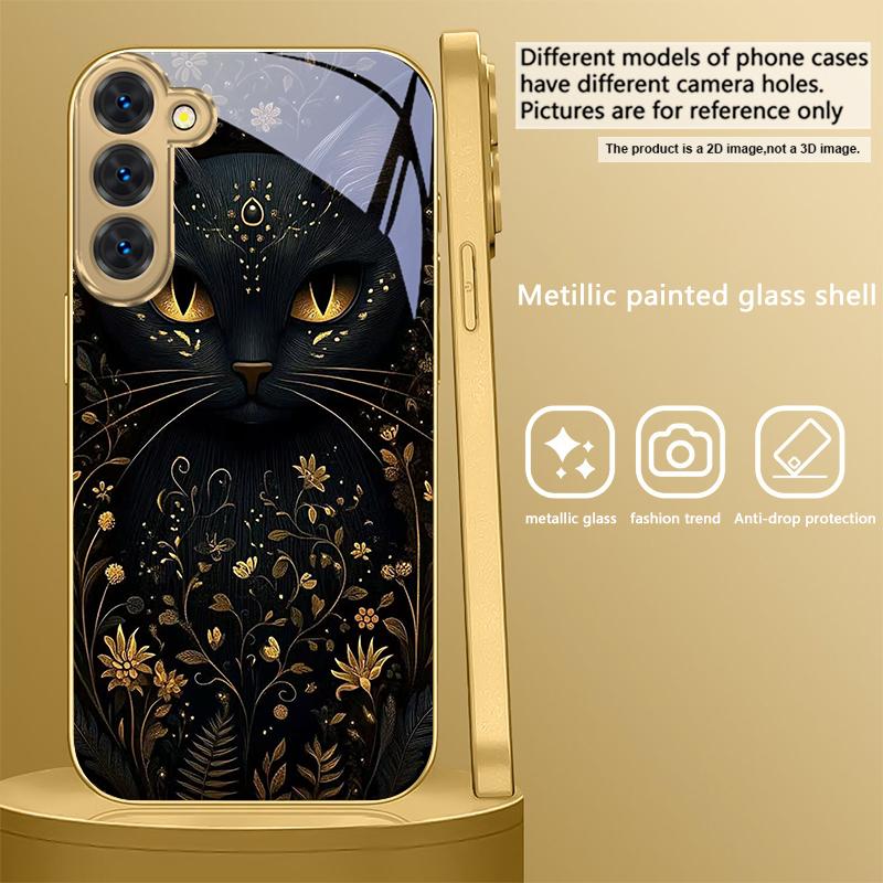 Fantastic Black Cat For Samsung Galaxy S20 FE S21 S22 S23 Plus S24 Ultra S25Ultra S21+ S9+ S22Plus Golden Glass Phone Case
