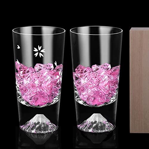 

Fujisan Glass Sakura Kiriko Tumbler Pair Set, 240cc, Easy to Hold, High-Quality, Handcrafted by Artisans, Comes in a Paulownia Wood Box, Rocks Glass,