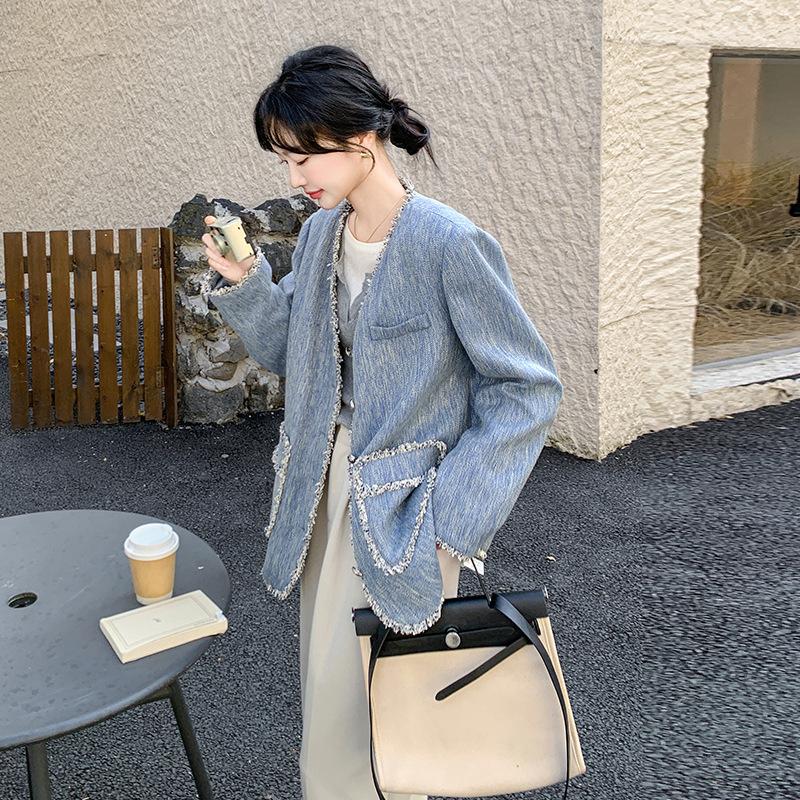 

Весенне-осенний новый темпераментный костюм с кисточками, синий блейзер женский XL синий