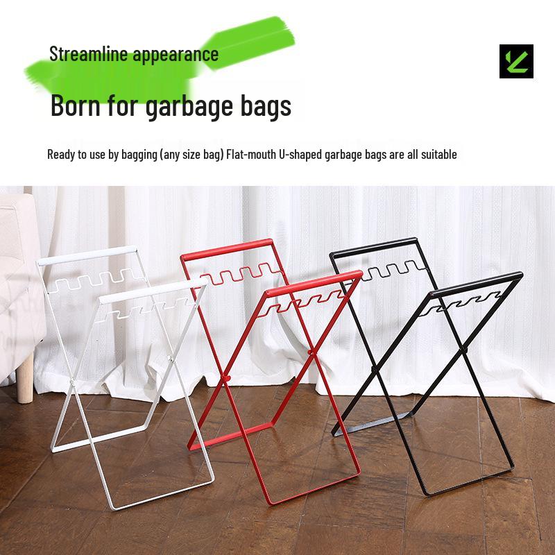 Portable Folding Trash Rack with Wooden Handle for Kitchen and Camping