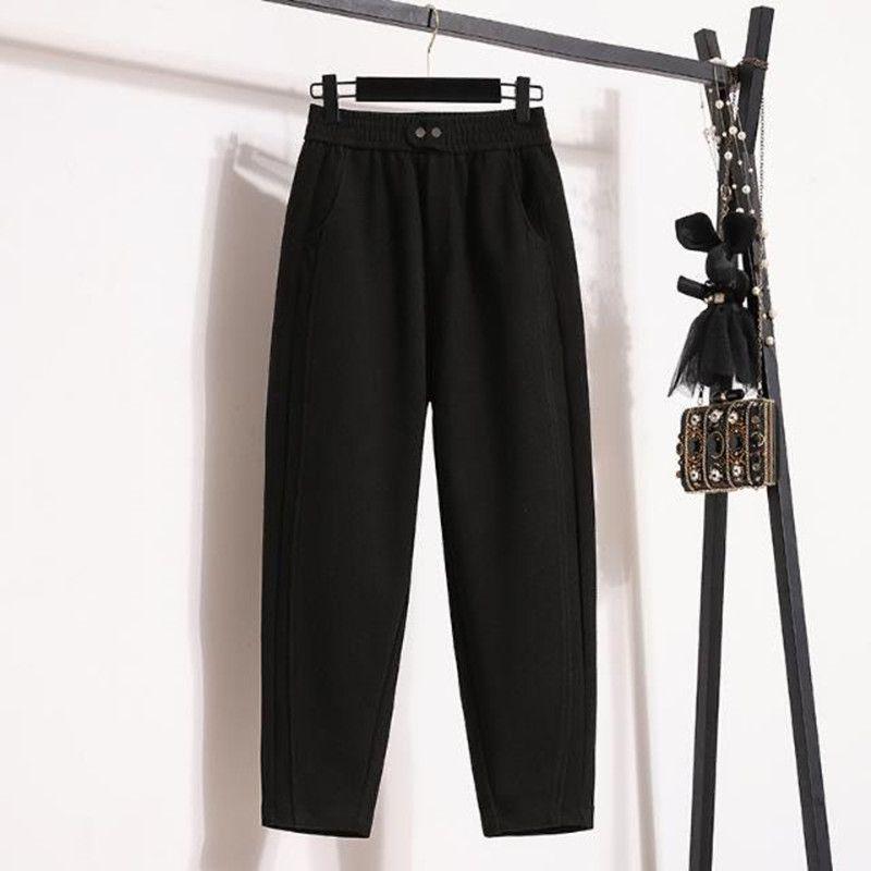 Women's High-Waist Fleece-Lined Harem Pants - Slimming, Elastic, Plus Size, Autumn/Winter Casual Fashion.