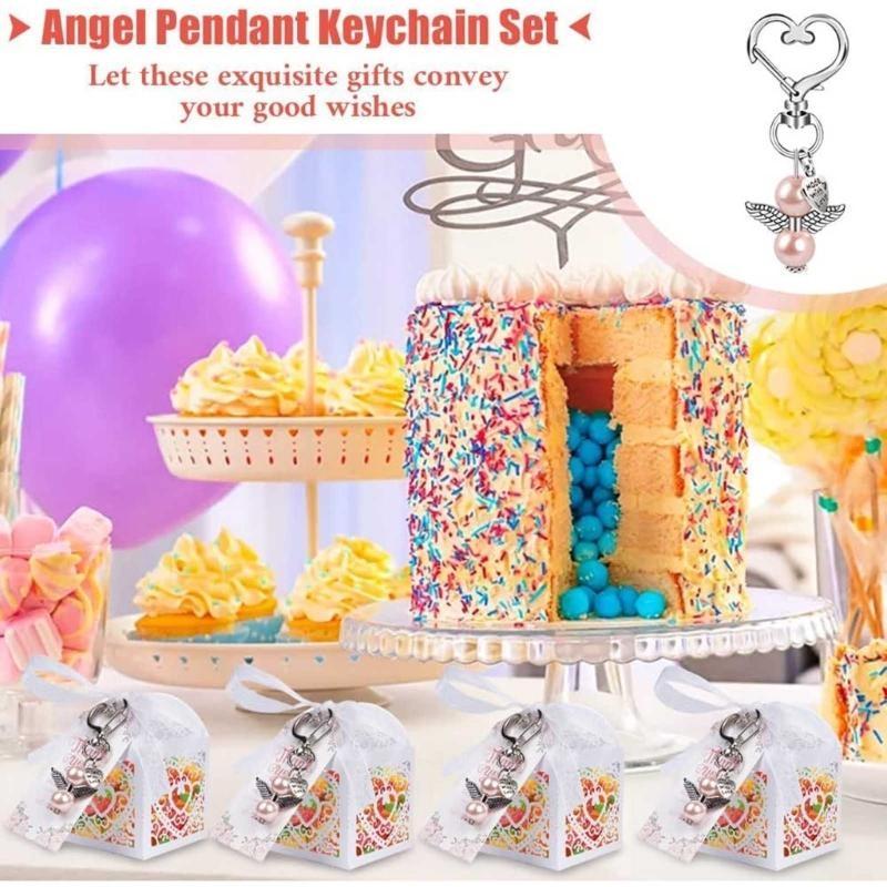 Ensemble de 24 porte-clés Cadeau de Baptême Étiquettes Merci Boîtes pour Baby Shower Mariage