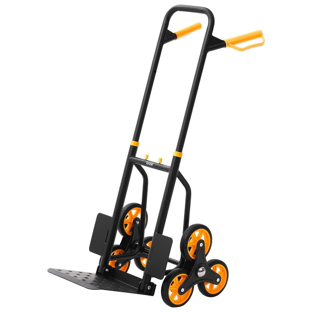 Stair Climbing Cart, 150 kg Stair-Climbing Capacity, Heavy-Duty Folding Trolley Cart with Telescoping Handle, 6 Wheels and 2 Bungee Cords, Stair