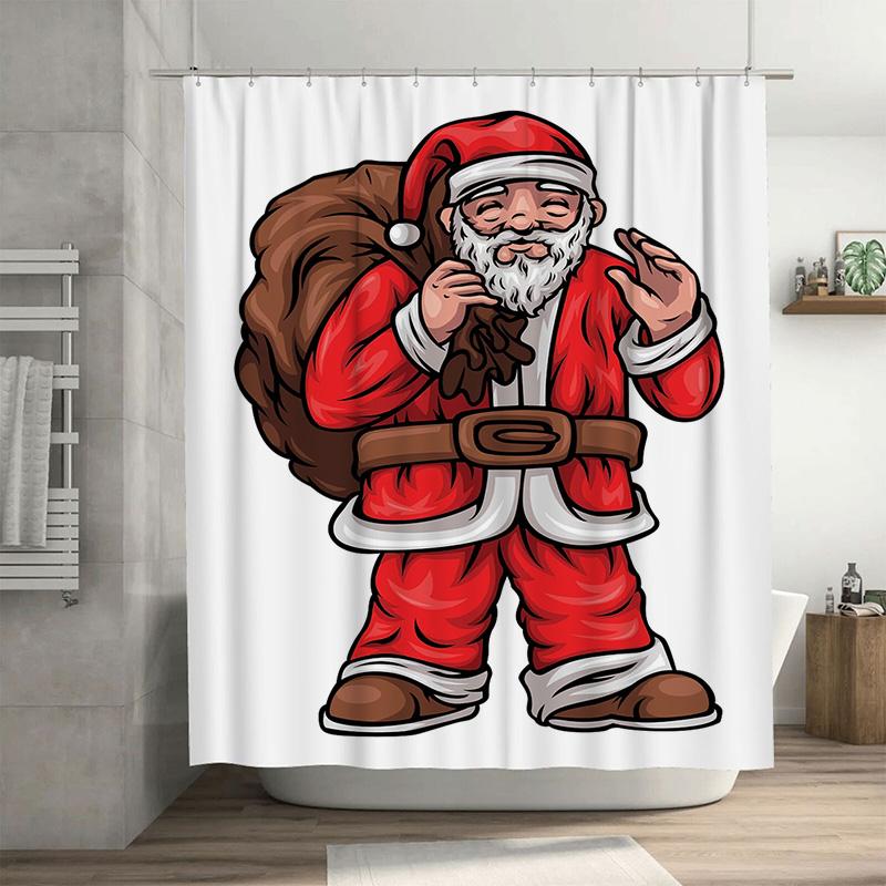 

Tuniu Festive Santa Claus Bathroom Shower Curtain Merry Christmas Holiday Decor Fun Novelty Print Waterproof Fabric W60H190(CM)-1 Pcs