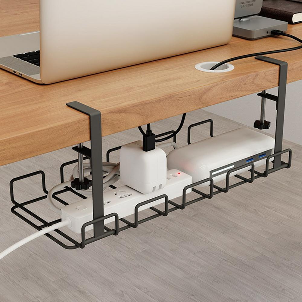 Under Desk Cable Management Tray Adjustable Wire Organizer No Drill Cord Holder for Office/Home