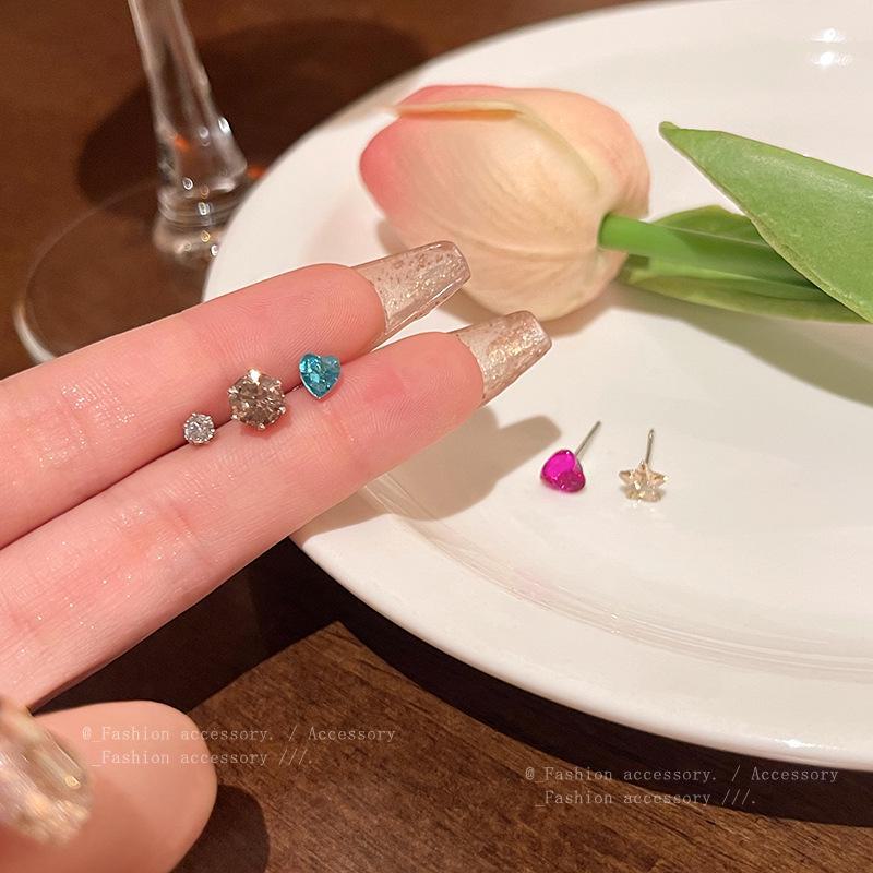 S925 Silver Five-Pointed Star Zircon Love Earrings for Women - Light Luxury Niche Design