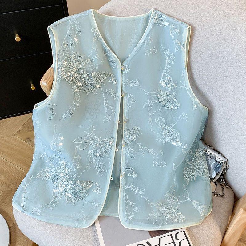 2025 vest thin embroidered vest vest retro new vest women's summer