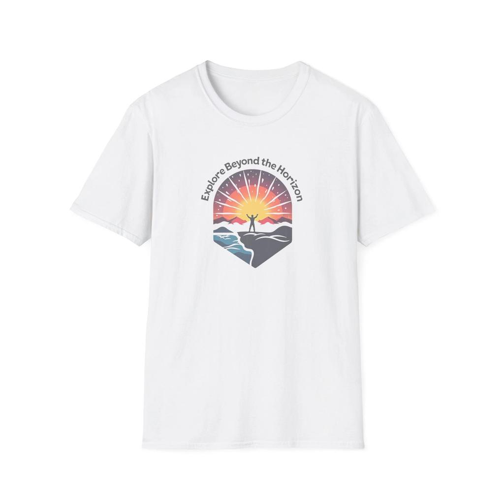 Explore Beyond the Horizon T-Shirt | Sunset Adventure Graphic