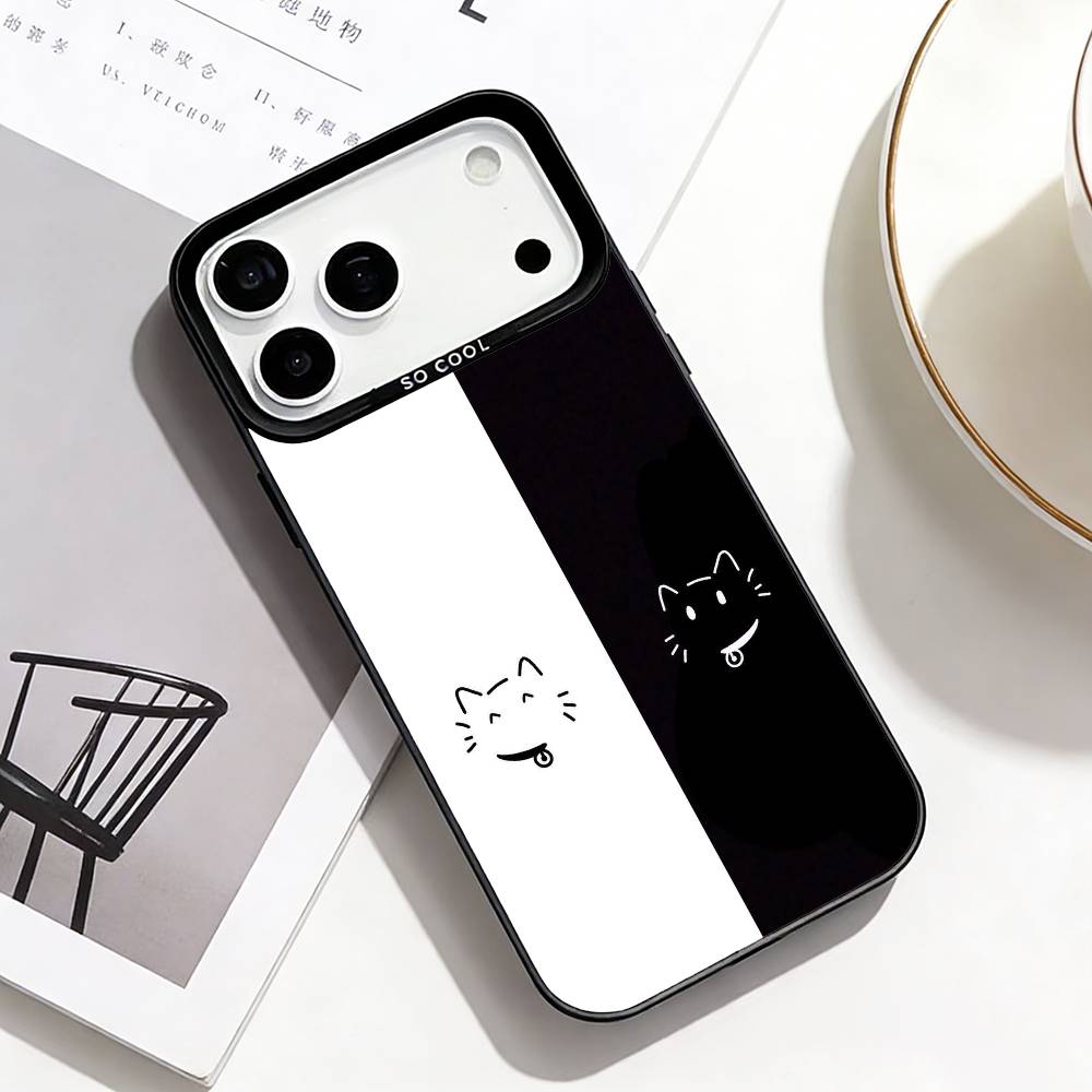 Cute Cat Art Prints Phone Case For iPhone17,16,15,14,13,12,Pro Max Black Colorful Phone Case