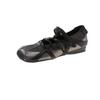 Women's Fashion Single Shoes 2025 New Flat Square Toe Velcro Mesh Ballet Shoes Hundred Cross Strap Soft Bottom Mary Jane Shoes