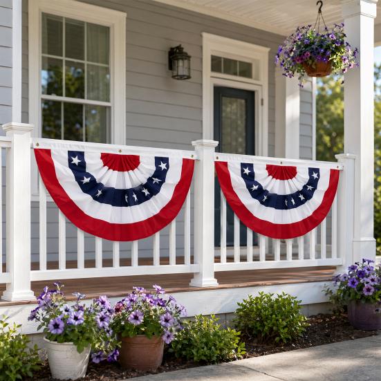 USA Fächerfahne, 4. Juli Amerikanische Flaggen Girlande, Rot Weiß Blau Patriotisches Halbfächer Banner für Unabhängigkeitstag Veranda Garten Außen Innen