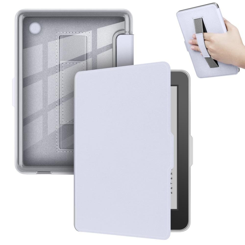 6 inch Case Auto Wake/Sleep with Hand Strap Protective Shell Leather Clear Back e-Reader Cover for KOBO Clara Color/2E/BW