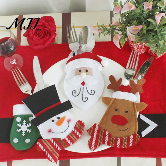 Christmas Dinner Table Setup Cutlery Holder Pockets, Non-woven Fabric Pouch Bags for Spoon Knife Holders Fork, Santa Snowman Reindeer Tableware