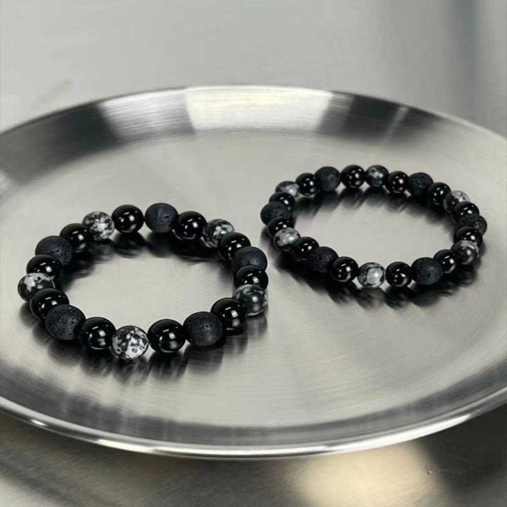 Retro Personality Dark Natural Obsidian Volcanic Stone Beaded Bracelets for Women Men Couple Trendy Charm Jewelry Accessory Gift