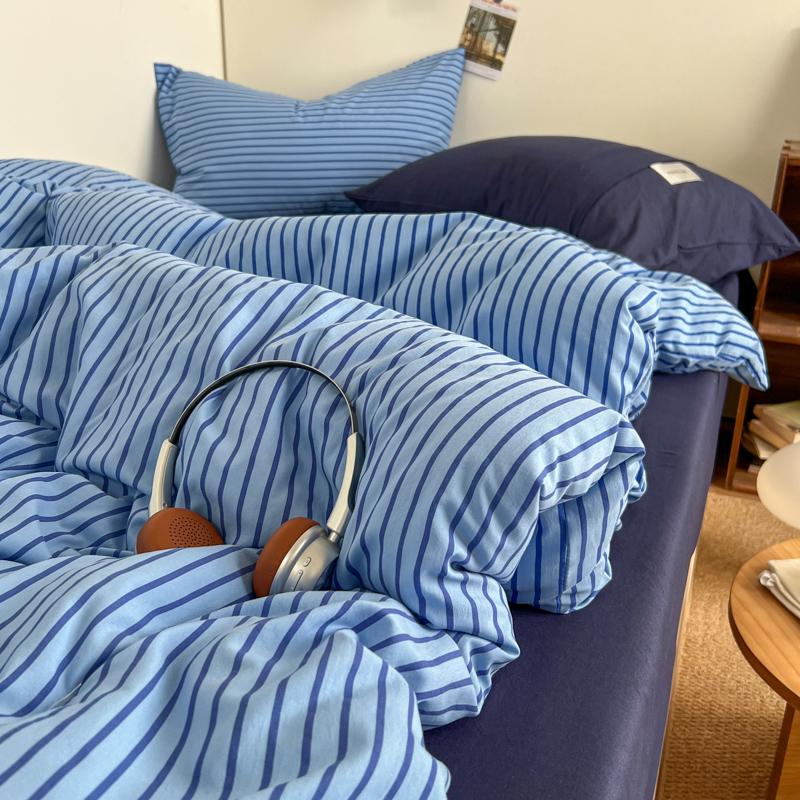 Set Biancheria da Letto Stile Righe Blu Copripiumino Federa con Lenzuolo Lenzuola per Casa Ragazzi Ragazze Camera da Letto Set Lenzuola