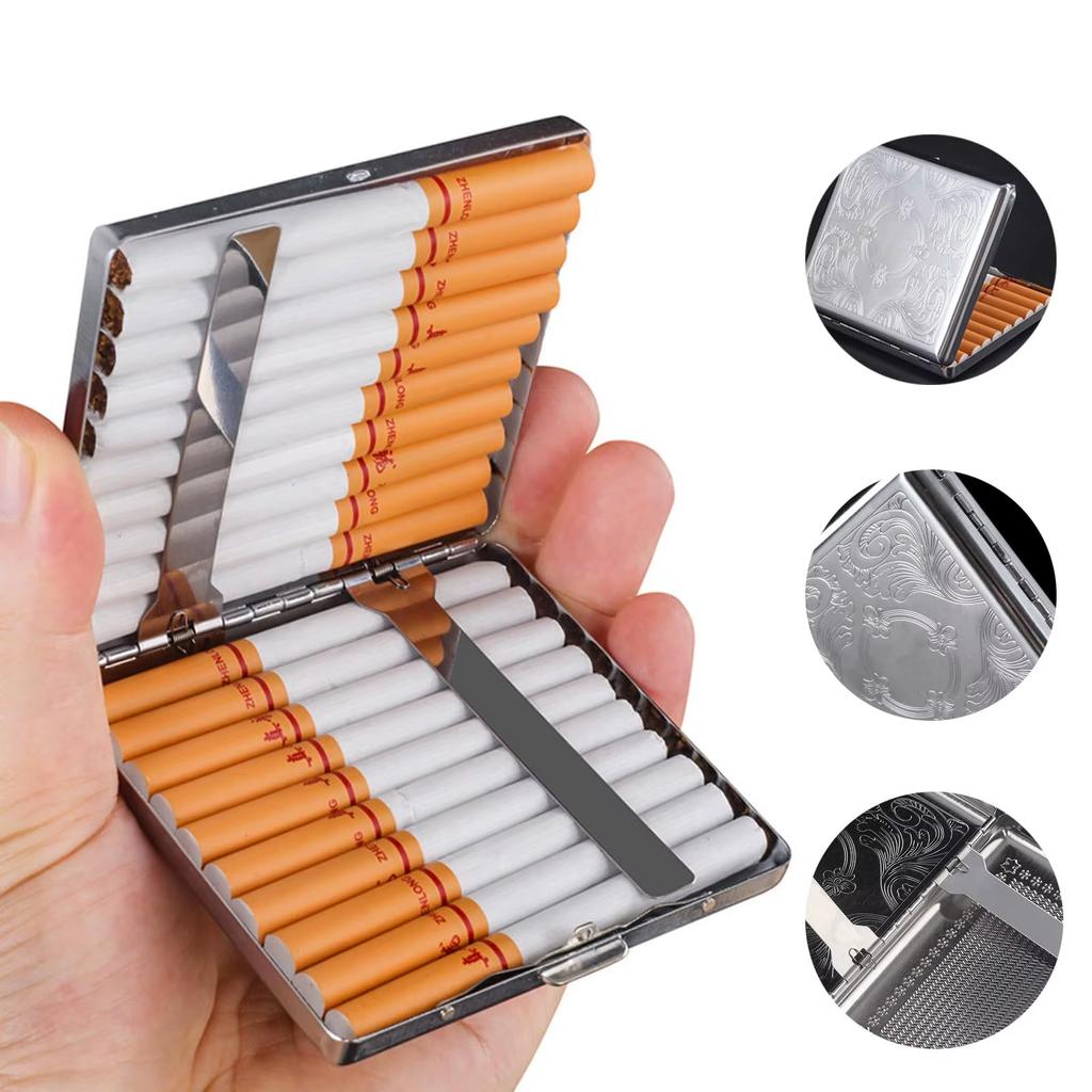 Metal Cigarette Case Portable Moisture-proof and Pressure-proof 20 Capacity Storage Box for Men & Women Gift Smoking Accessories