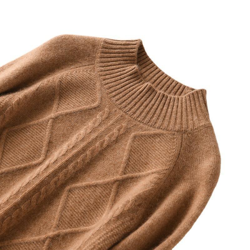 Semi-turtleneck warm thickened sweater women's autumn and winter twist pullover loose and versatile outer wear knitted sweater