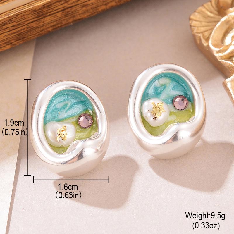 

Серьги из натурального барочного жемчуга 2024: Высококлассные ретро китайские украшения для женщин с масляной живописью