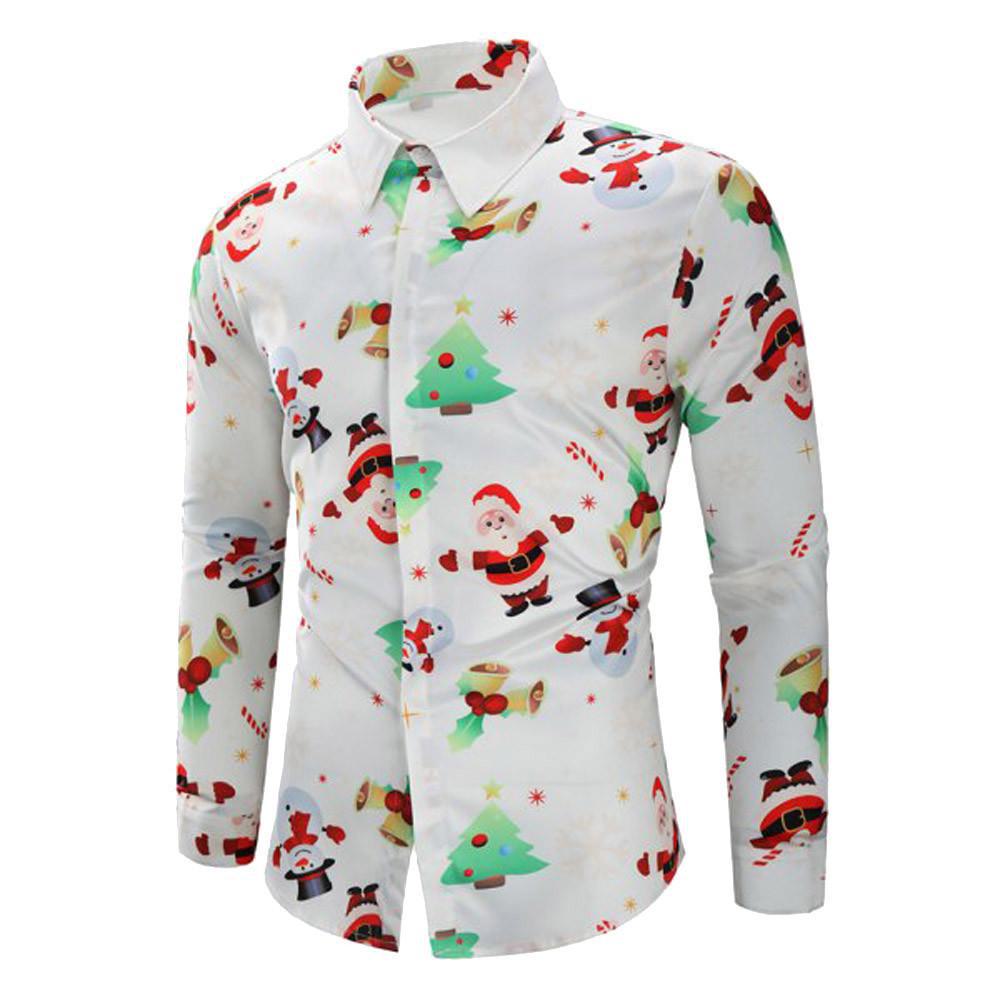 2022 European & American Men's Santa Claus Print Long Sleeve Casual Shirt - 18 Colors