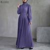 ZANZEA Women Casual Turn Down Collar Loose Long Sleeve Pleated Dress