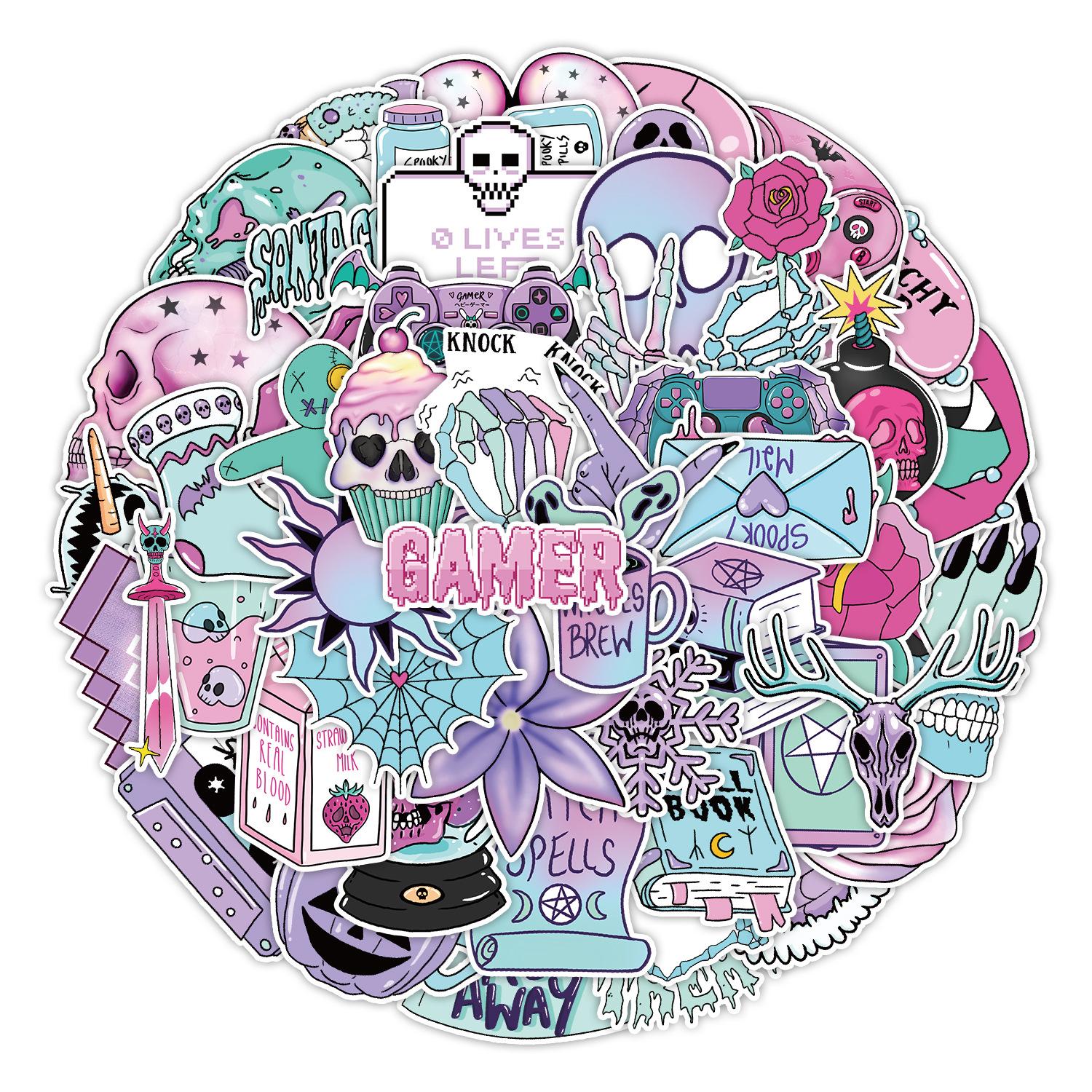 

50 Pieces of Pastel Gothic Style Graffiti Stickers Suitcase Car Notebook Water Cup Waterproof Decorative Stickers