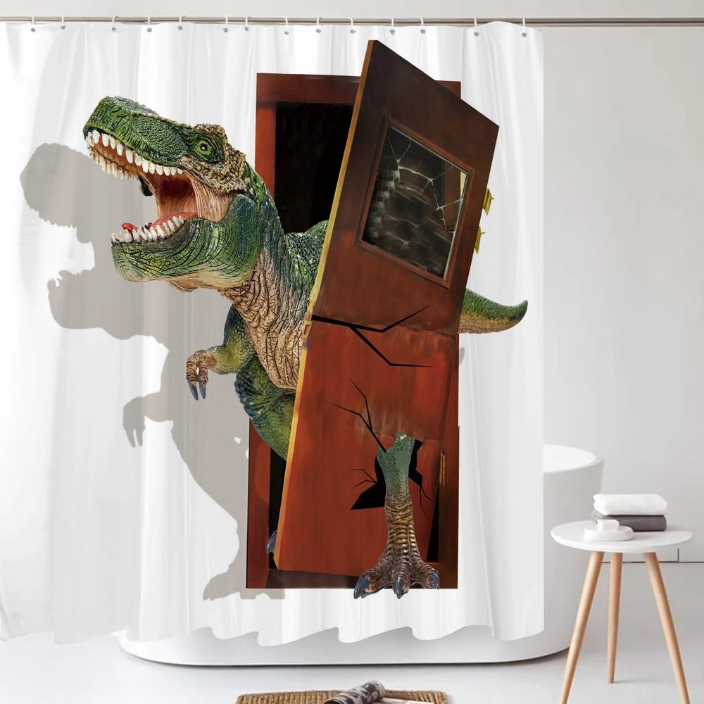 Lustige Hund Dinosaurier Duschvorhänge Cooler Katze reitet Dinosaurier Japanische Ozeanwelle Kinder Badezimmervorhang Raumdeko Mit Haken