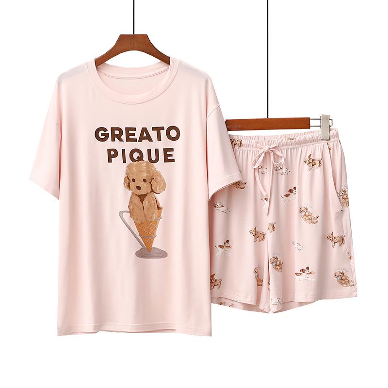 

Женская летняя пижама с изображением мультяшной собаки — короткий рукав, свободный крой, короткий комплект One Size (Fits 40-72 kg)