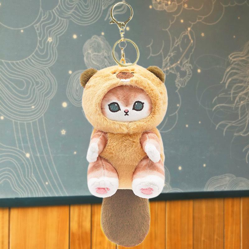 Creative Cute Cartoon Cat Keychain Pendant Cross-Dressing Doll Backpack Decoration Stuffed Animals Plush Playthings Keychains kid Presents