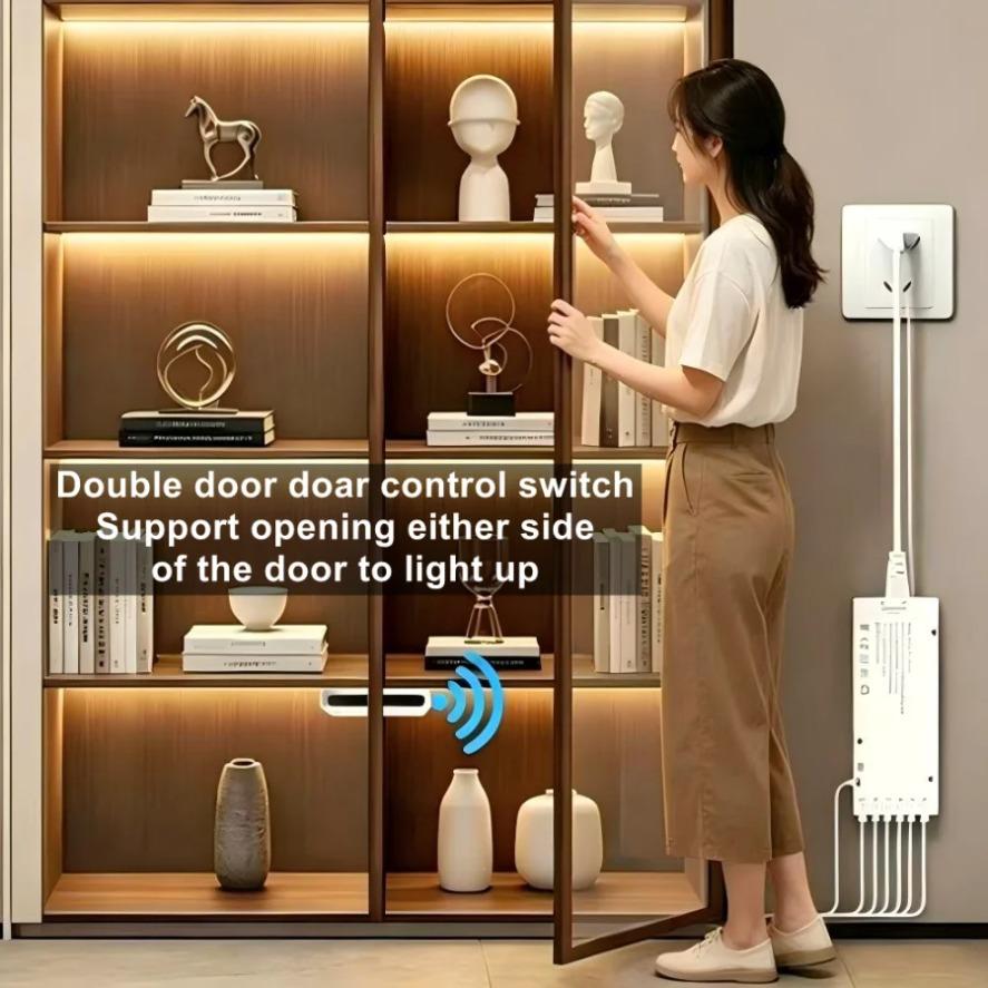 Under Cabinet Collection Display COB LED Strip Light Wardrobe Closet Lamp Penetrable Wood Door-opening Sensor Sync Control