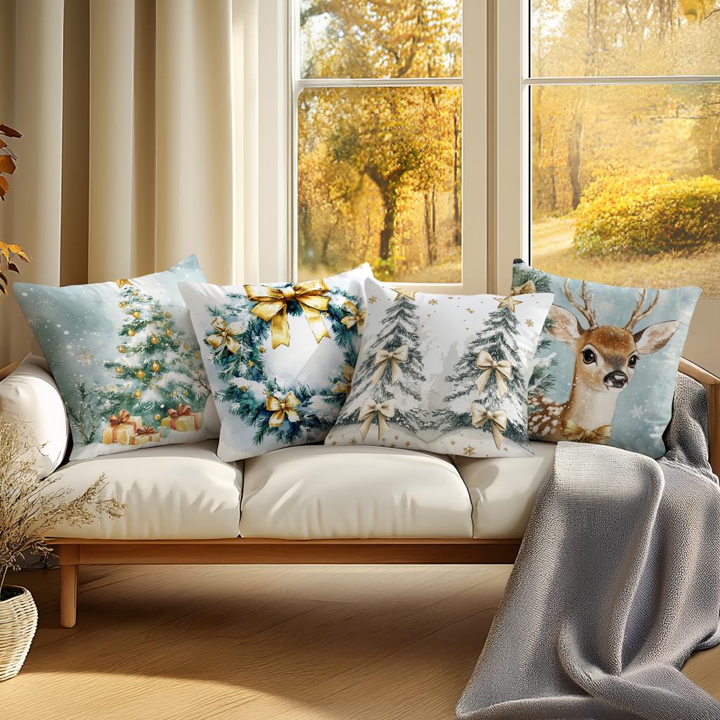 Green Christmas Decoration Pillowcase Printed Polyester 45X45Cm Throw Pillowcover Decorative Sofa Cushion Pillowslip Home Decor
