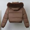 Winter Kurze Parkas Damen Baumwollgepolsterte Kleidung Samt hinzufügen Verdicken Oberbekleidung Pelzkragen Abnehmbare Kapuze Mäntel Warme Jacken