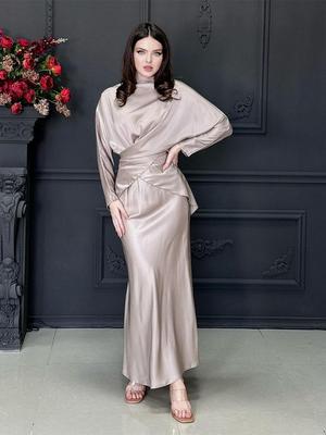 2024 Satin Lace-Up Long-Sleeve Pullover & High-Waisted Skirt Set - European & American Style