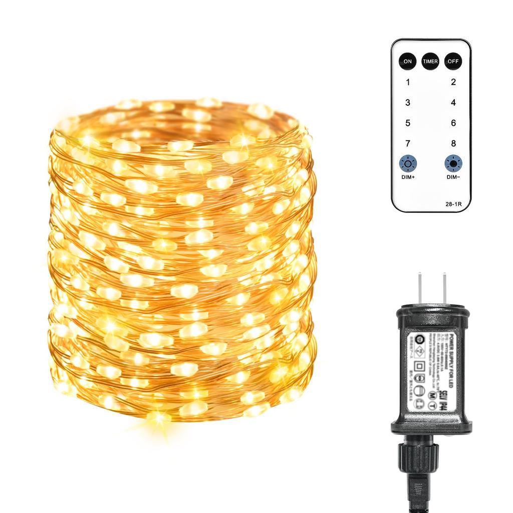 Dalugo LED String Outdoor Christmas 200 with Remote 8 Lighting Memory Timer Adjustable LED New Copper Fairy Lights Lights, Waterproof, Decorations,