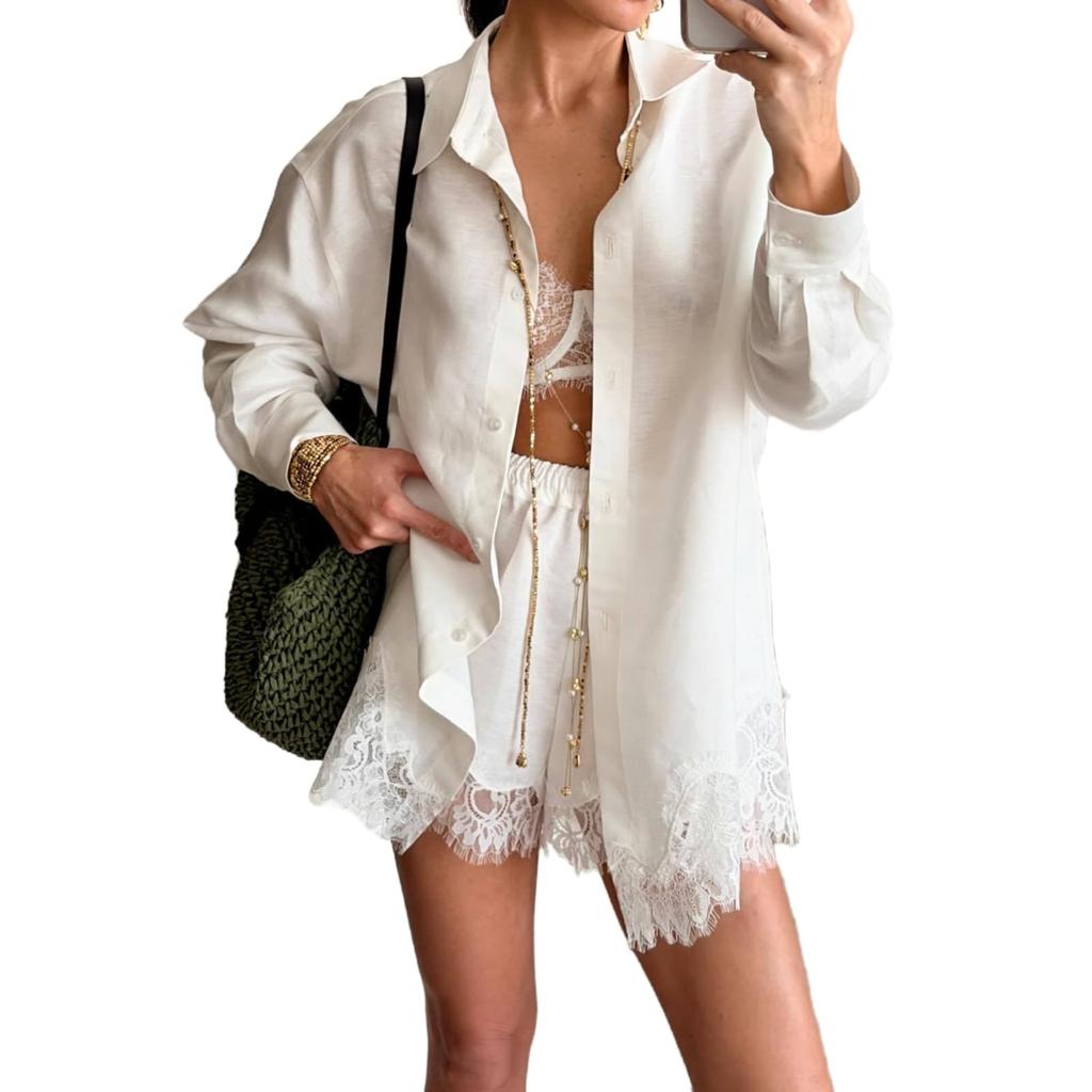 Spring European Style Women Clothing Fashion Casual Solid Color Block Shorts Set
