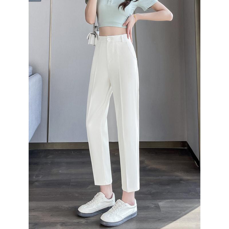 Black Suit Pants for Women, Spring/Summer New Style, Draped Straight Wide-Leg Nine-Point Petite Cigarette Pants, Summer Thin Style