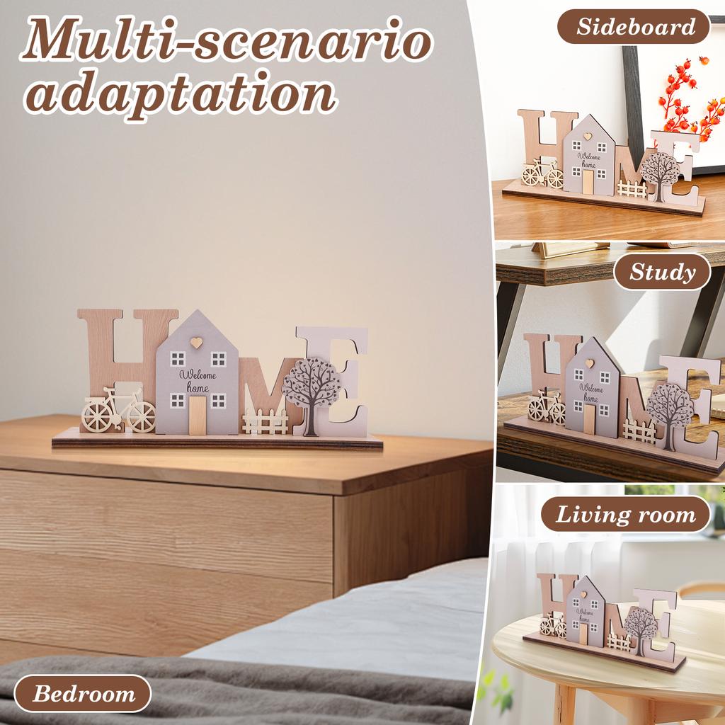 Wooden Stand Decoration Wooden Home Desktop Ornament with House Tree Rustic and Modern Home Decoration for Birthday Present
