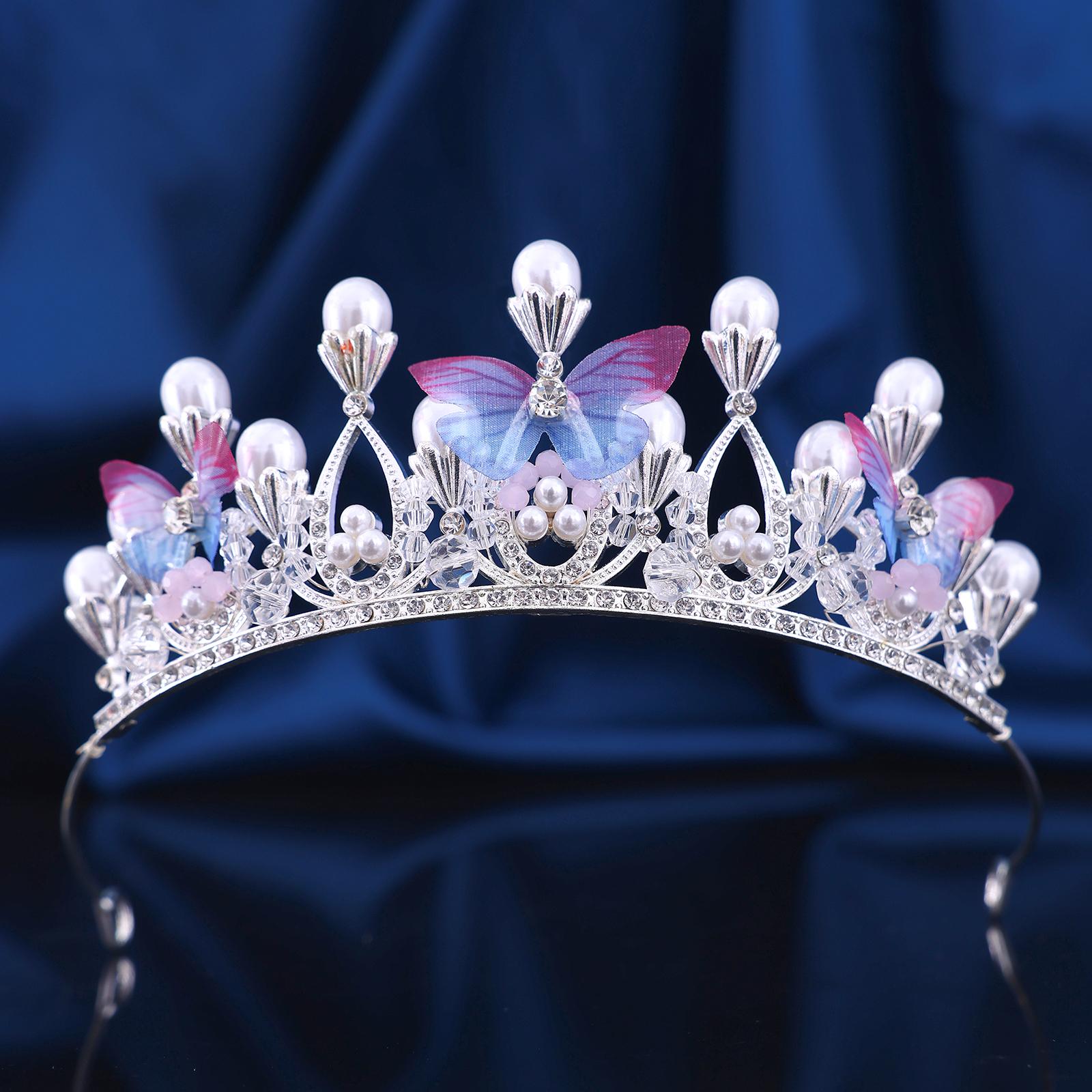 

Корона в сказочном стиле с бабочкой и имитацией жемчуга, головной убор, подходящий для свадеб, невест, танцев, дней рождения Size fits all