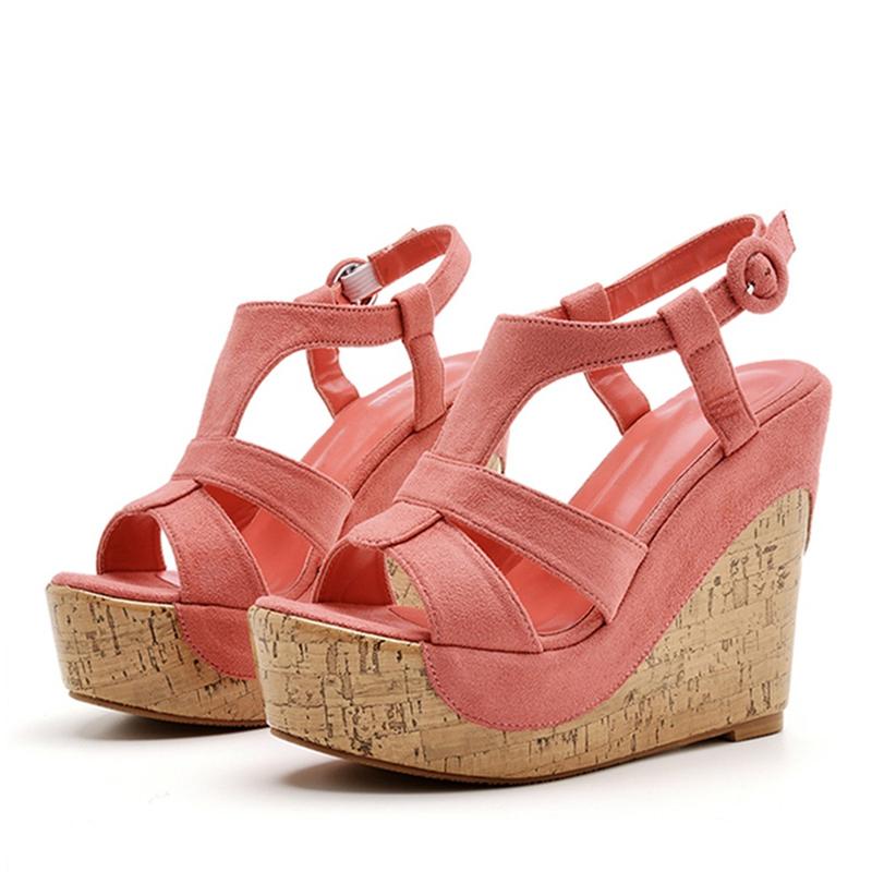 Liyke  New Yellow Pink Open Toe Wedge Sandals For Women Summer Fashion Buckle Strap Platform High Heels Party Dress Shoes