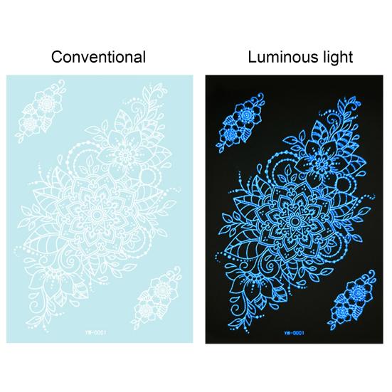 6Pcs Glow in Dark Tattoo Stickers, Lace Temporary Body Art for Hands, Waterproof Indian Mehndi Tattoos for Women Girls