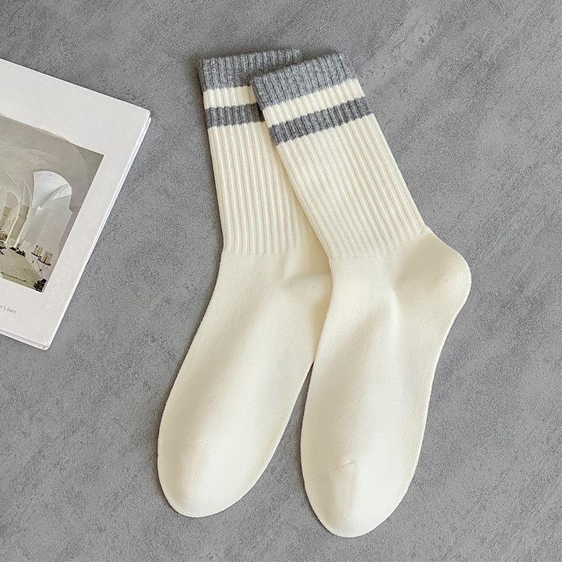 

Мужские весенне-осенние полосатые носки-трубы из хлопка с вышивкой, универсальные спортивные, влагоотводящие, бесшовные 1 pair белый